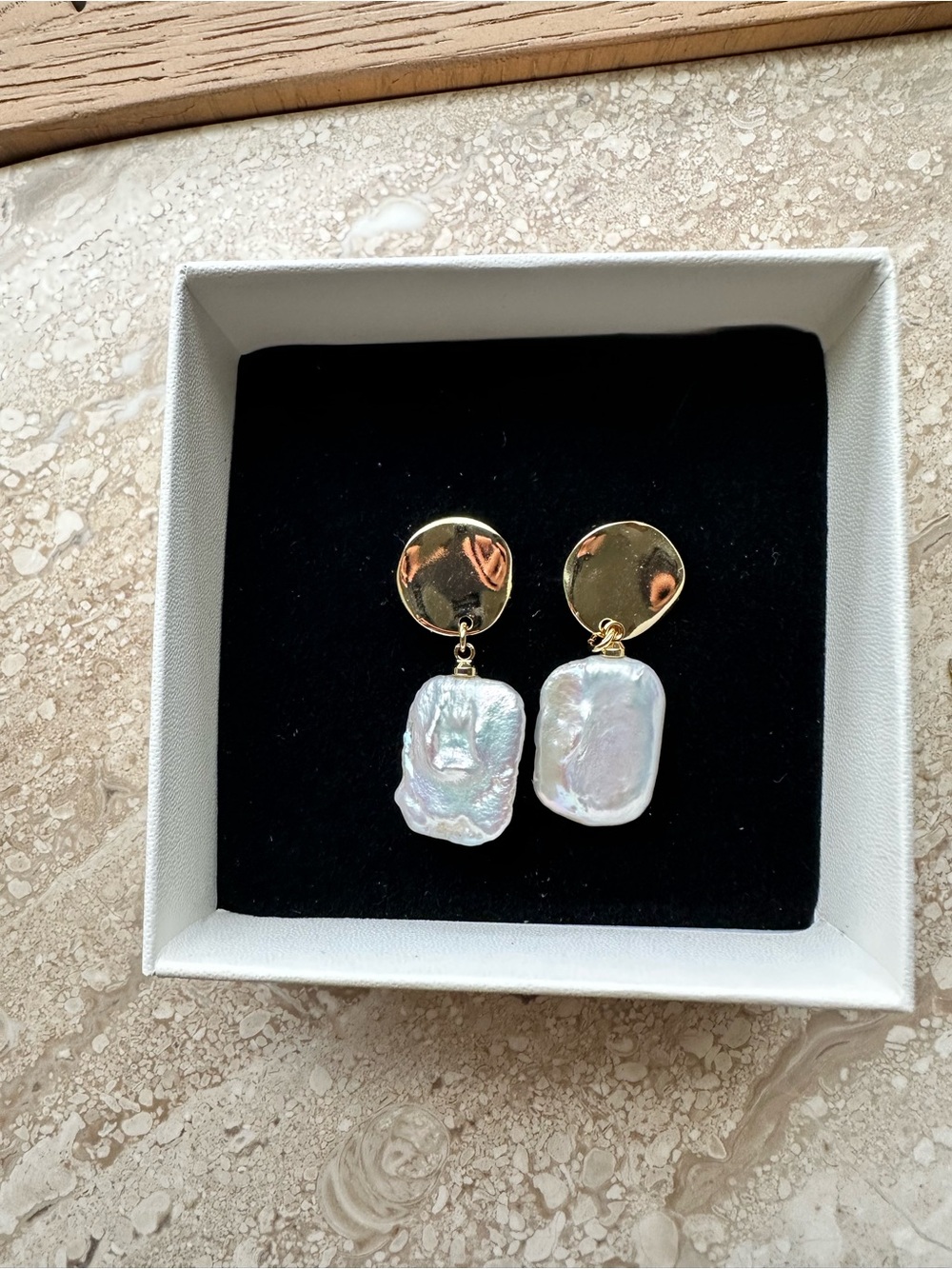 14k Gold Plate Drop Earrings with Genuine Baroque Pearls
